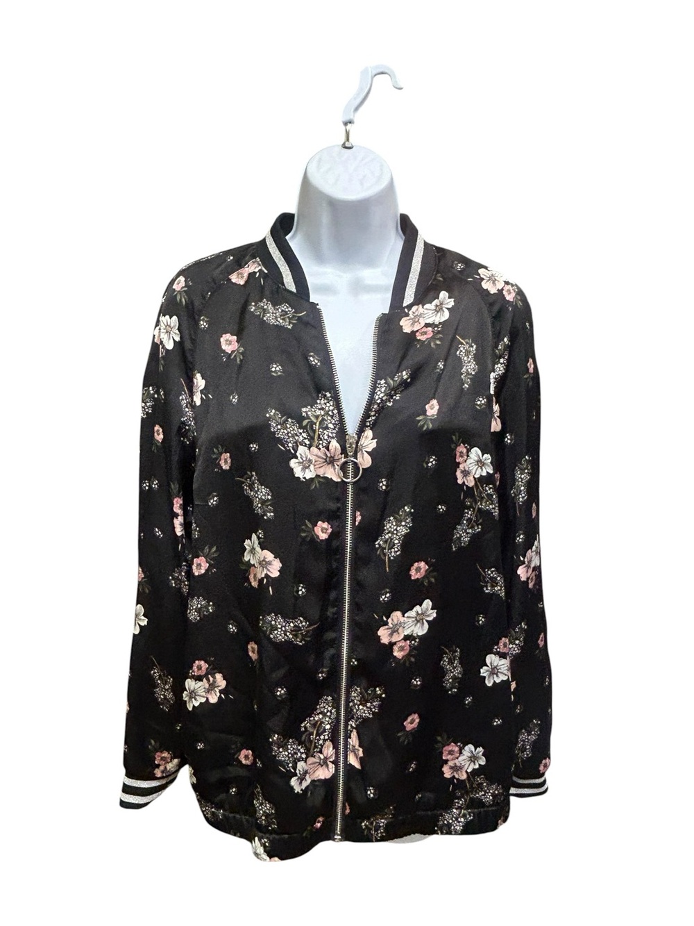 Divided H&M Silky Floral Zip Front Lined Lightweight Jacket Size 8